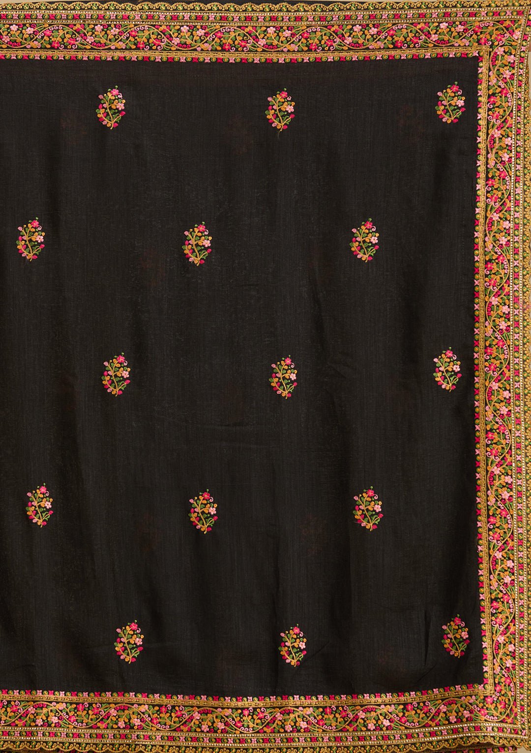 Black Kashmiri Soft Raw Silk Saree - Image 4